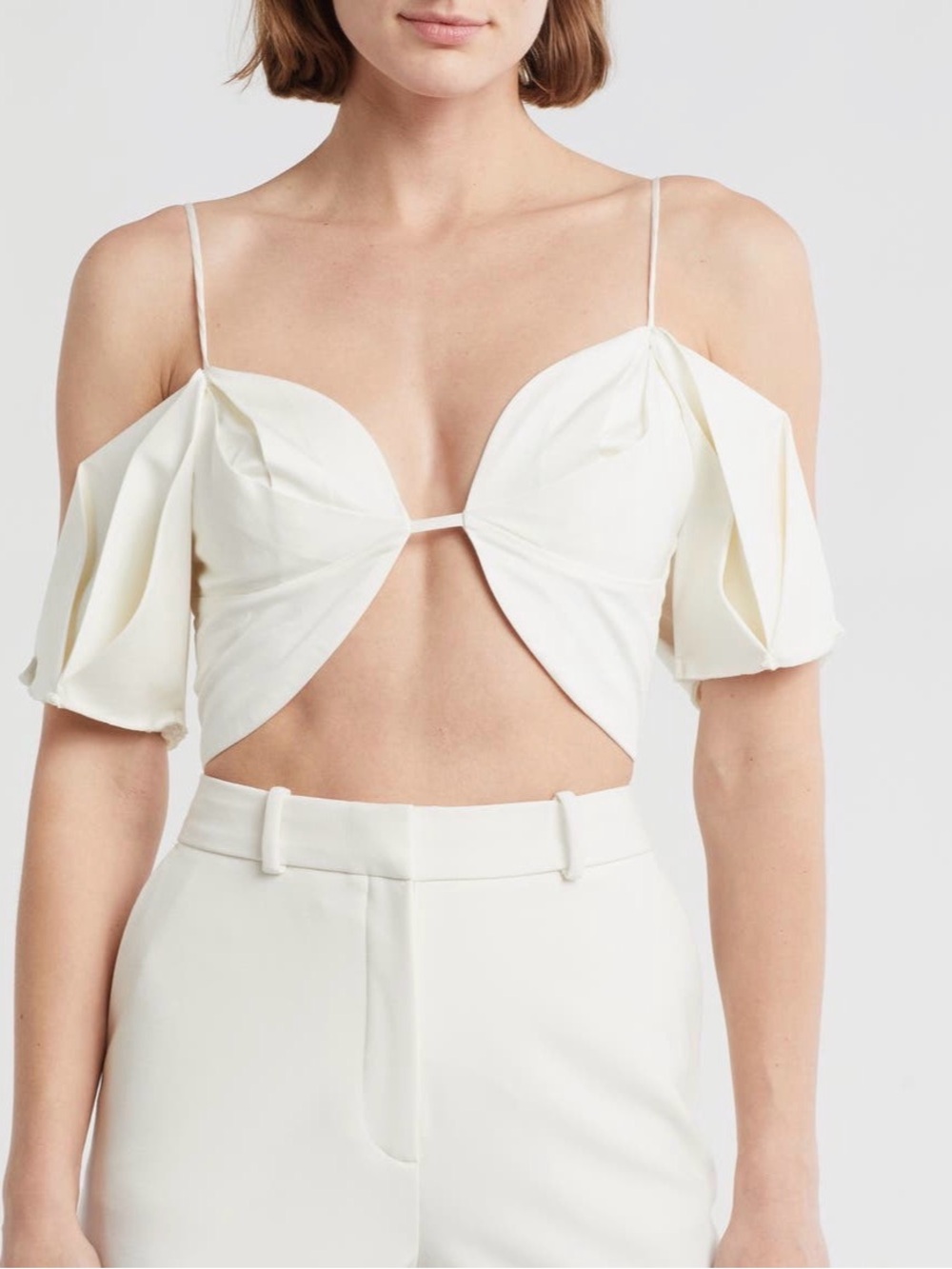 Cult Gaia Ivory Cutout Cold-Shoulder Crop Top